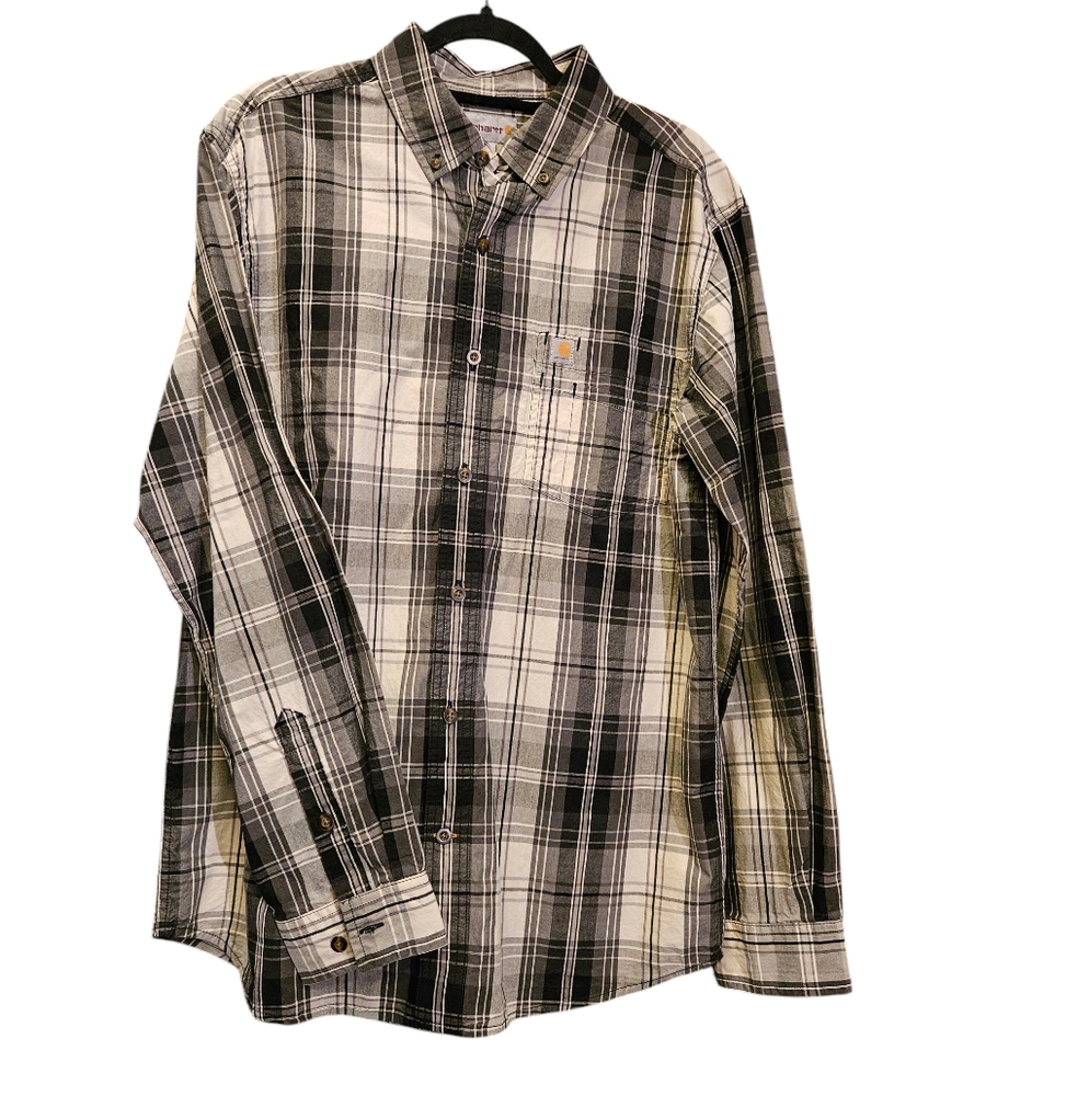 Carhartt Men's Long-Sleeved Plaid Button-Down Shirt - Size Med. Relaxed Fit
